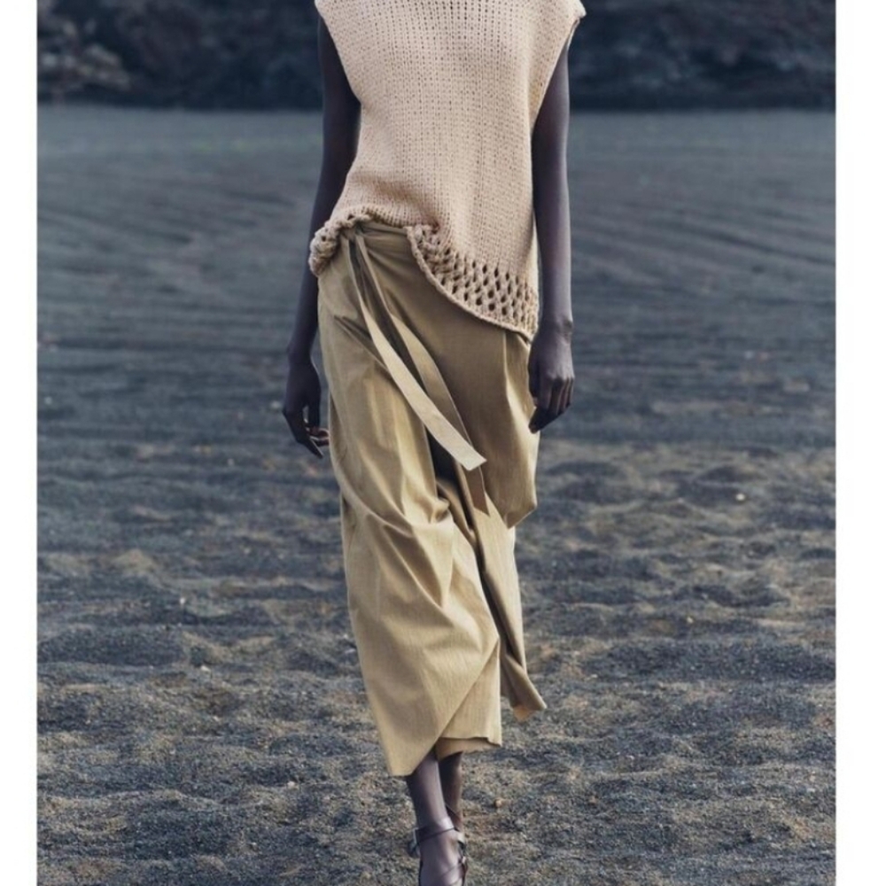 Zara Pareo Wrap Front Tie Waist Wide Leg Pants